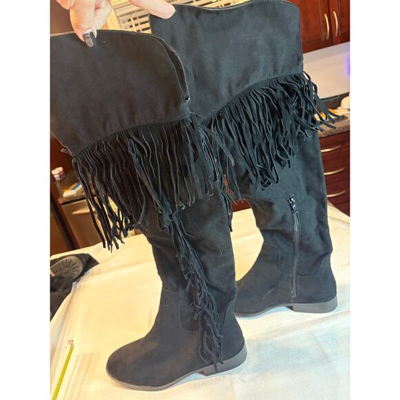 Forever 21 Black Suede Knee Boots with Fringe Size 9 NWOT - Picture 3 of 11